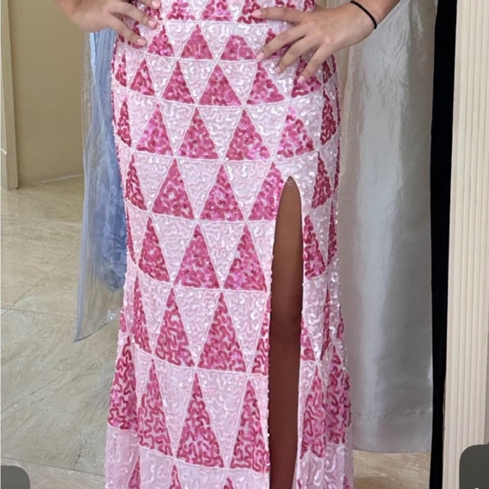 Pink Patterned Strapless Dress - image 3